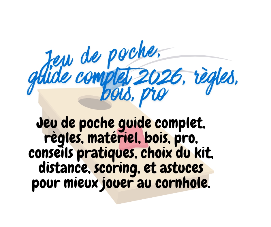 Jeu de poche guide complet, règles, matériel, bois, pro, conseils pratiques, choix du kit, distance, scoring, et astuces pour mieux jouer au cornhole.